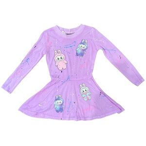 Firehouse purple monster long sleeve glitter splatter dress girls size 4 NWT